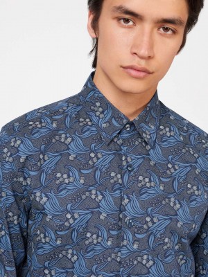 Ben Sherman Art Nouveau Floral Shirts Navy | 428790-PQR