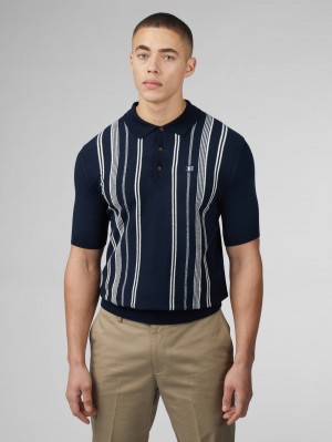 Ben Sherman B by Ben Sherman Crinkle Cotton Stripe Polo Knitwear Navy | 182745-DOQ