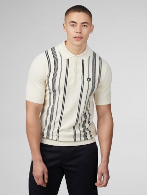 Ben Sherman B by Ben Sherman Crinkle Cotton Stripe Polo Knitwear White | 082954-BZX