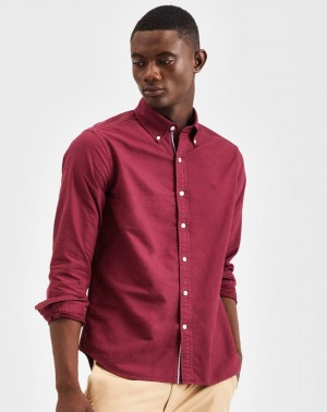 Ben Sherman Beatnik Oxford Garment Dye Shirts Burgundy | 420871-PXK