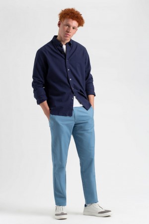 Ben Sherman Beatnik Oxford Slim Taper Garment Dye Chino Pants Blue | 820743-ZBH