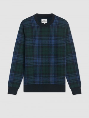 Ben Sherman Blackwatch Check Crewneck Knitwear Black | 740365-DWB