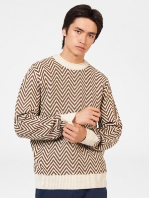 Ben Sherman Chevron Jacquard Crewneck Knitwear White | 814753-UGR