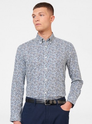 Ben Sherman Ditsy Floral Print Long Sleeve Shirts White | 216703-HCA