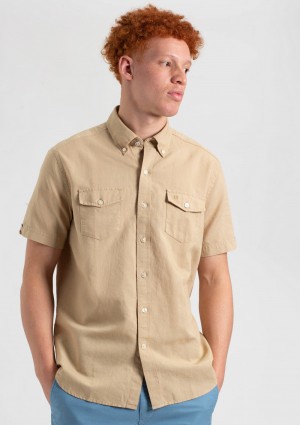 Ben Sherman Garment Dye Linen Shirts Brown | 081645-JKC