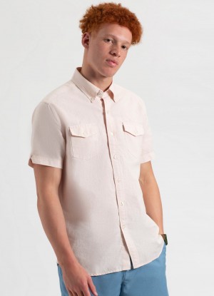 Ben Sherman Garment Dye Linen Shirts Light Pink | 296734-PQO