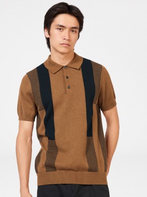 Ben Sherman Intarsia Stripe Polo Neck Sweaters Brown | 069184-QVW