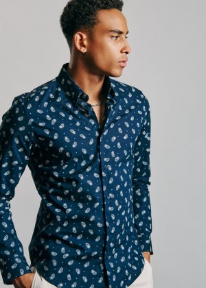 Ben Sherman Micro Paisley Shirts Navy | 837904-XKO