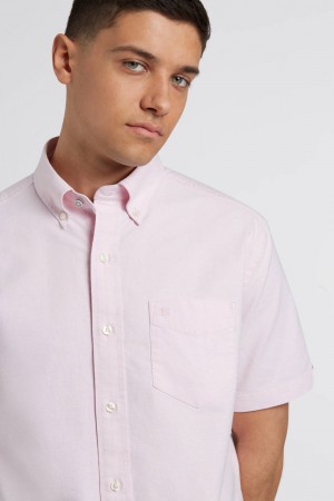 Ben Sherman Short Sleeve Brighton Oxford Organic Shirts Pink | 120947-ZQH