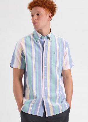 Ben Sherman Short Sleeve Brighton Oxford Organic Stripe Shirts Multicolor Stripes | 106725-DCE