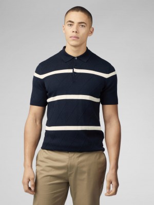 Ben Sherman Signature Argyle Stripe Polo Knitwear Navy | 806241-ZLK