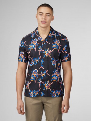 Ben Sherman Signature Botanical Print Shirts Black | 360425-KIL