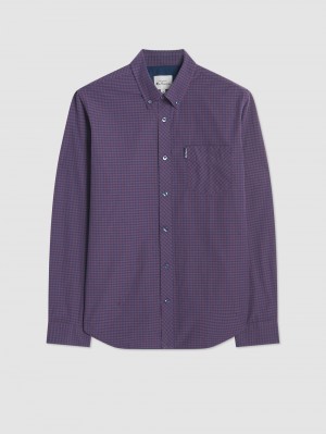 Ben Sherman Signature Gingham Long-Sleeve Shirts Purple | 530684-FCB