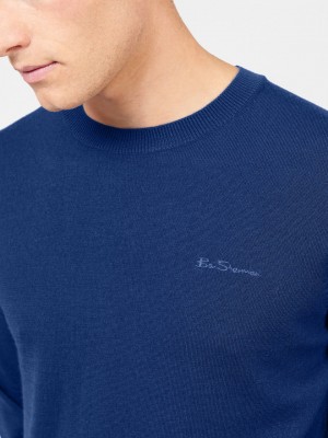 Ben Sherman Signature Merino Crewneck Knitwear Blue | 570928-PTI