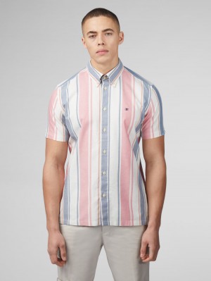 Ben Sherman Signature Multicolor Stripe Shirts Dark Pink | 417902-TCR