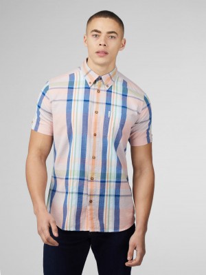 Ben Sherman Signature Seersucker Check Shirts Pink | 273549-MUE