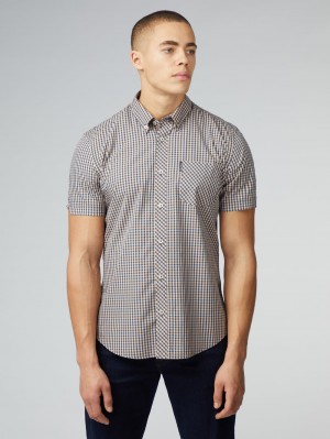 Ben Sherman Signature Short Sleeve Gingham Shirts Copper Orange | 912873-ZOS