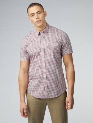 Ben Sherman Signature Short Sleeve Gingham Shirts Red / White | 147386-CRU