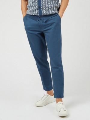 Ben Sherman Signature Slim Taper Linen Pants Blue | 341829-OTU