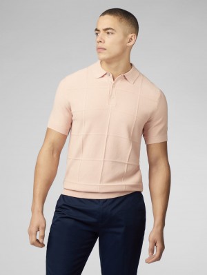 Ben Sherman Signature Textured Polo Knitwear Pink | 593702-GED