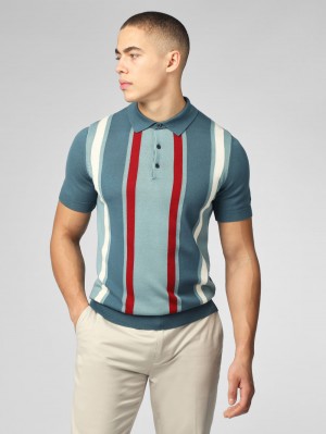 Ben Sherman Signature Vertical Stripe Polo Knitwear Turquoise | 584021-ZGK