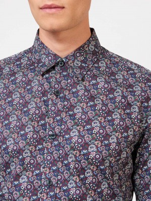 Ben Sherman Winter Floral Shirts Purple | 405761-GQR