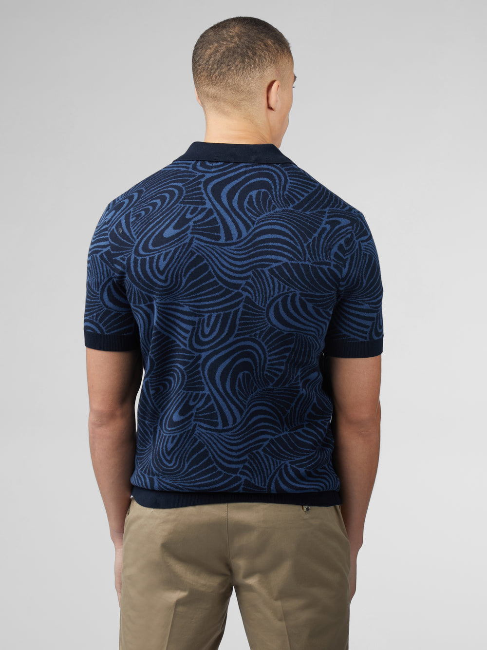 Ben Sherman B by Ben Sherman Swirl Jacquard Button Through Polo Knitwear Navy | 637948-JPR