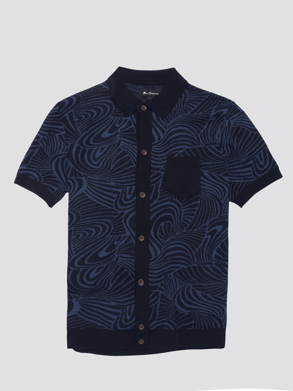 Ben Sherman B by Ben Sherman Swirl Jacquard Button Through Polo Knitwear Navy | 637948-JPR