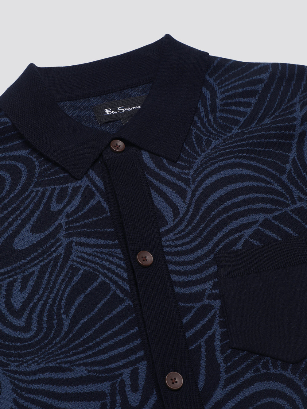 Ben Sherman B by Ben Sherman Swirl Jacquard Button Through Polo Knitwear Navy | 637948-JPR