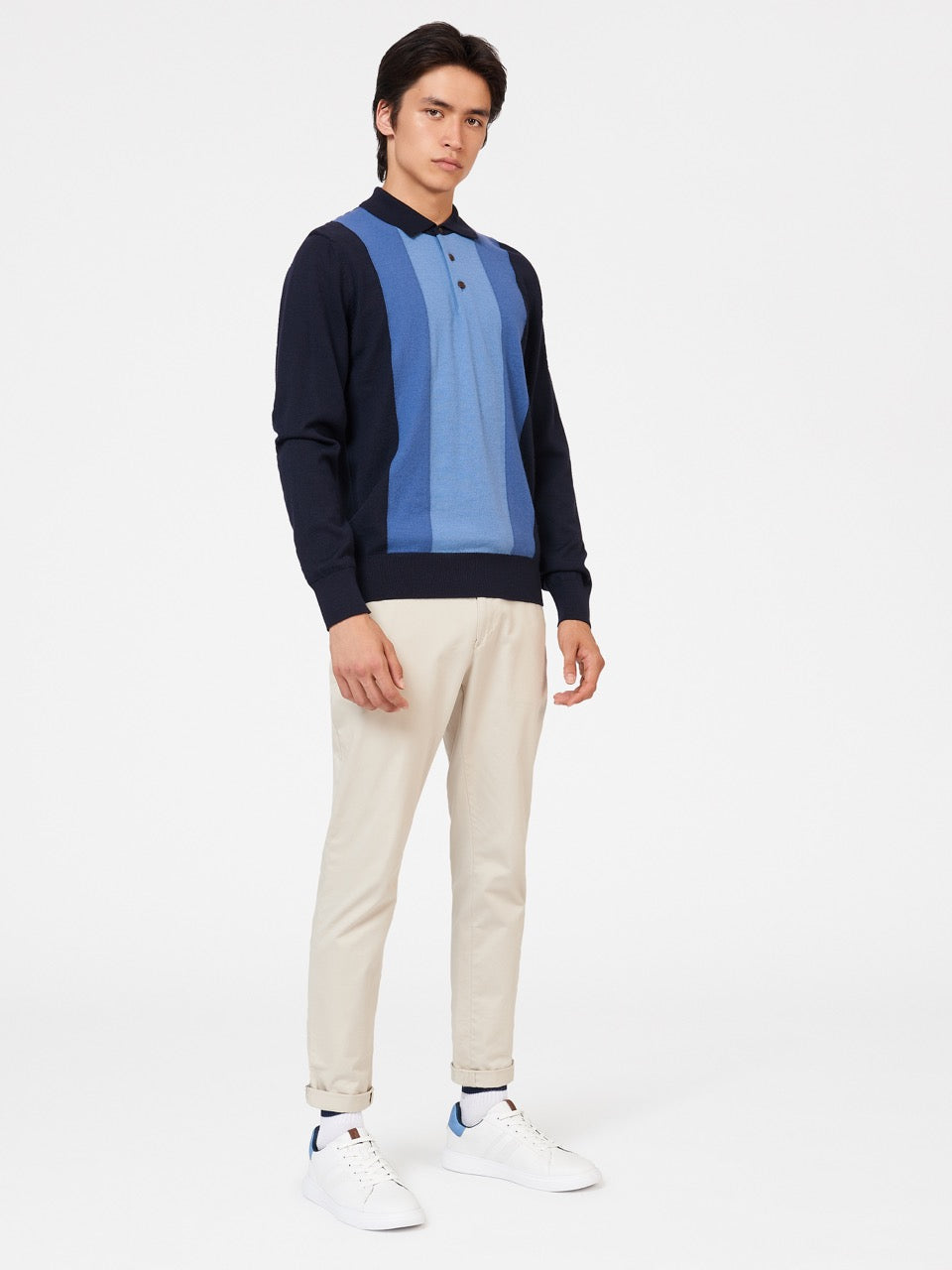 Ben Sherman Block Stripe Merino Polo Neck Sweaters Navy | 459706-BZF