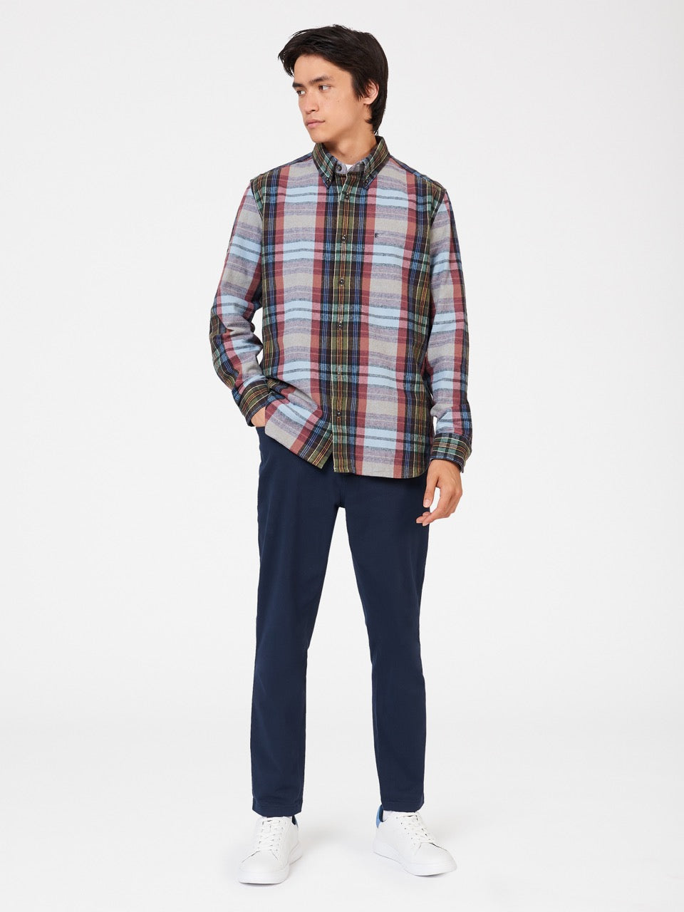 Ben Sherman Brushed Multicolour Check Oxford Shirts Blue | 801364-BWT