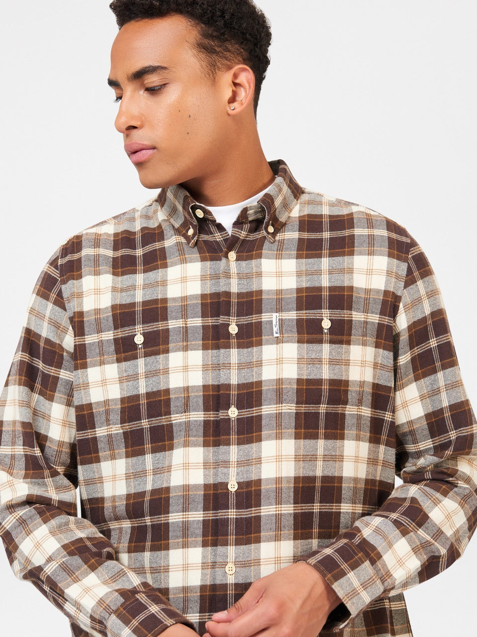 Ben Sherman Brushed Plain Check Shirts Chocolate | 092785-PWX