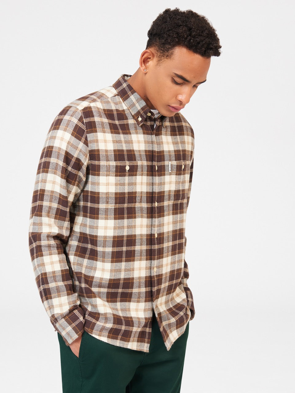 Ben Sherman Brushed Plain Check Shirts Chocolate | 092785-PWX