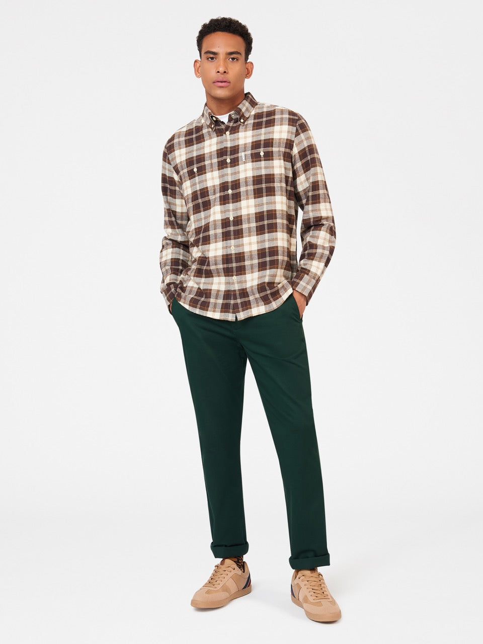 Ben Sherman Brushed Plain Check Shirts Chocolate | 092785-PWX