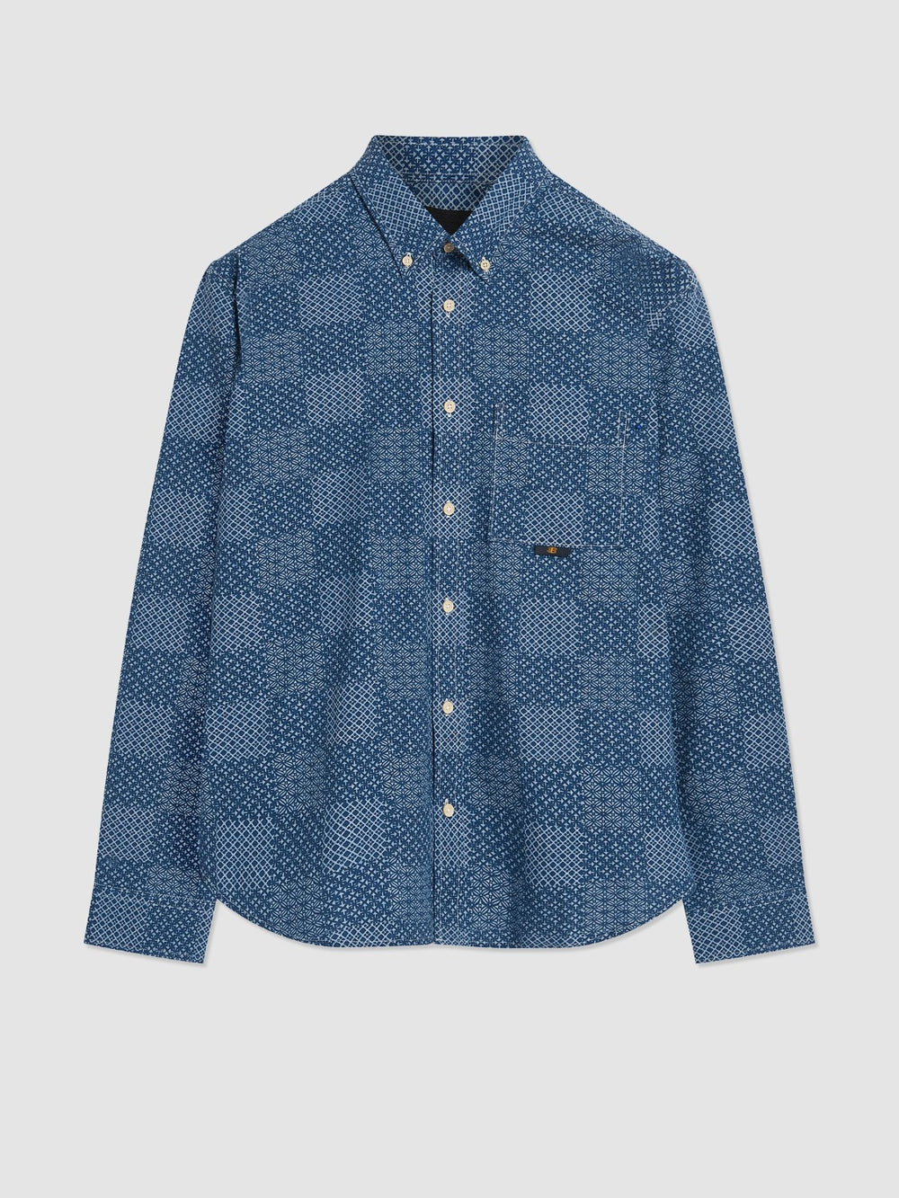 Ben Sherman Chambray Patchwork Geo Print Long-Sleeve Shirts Blue | 019624-XLO