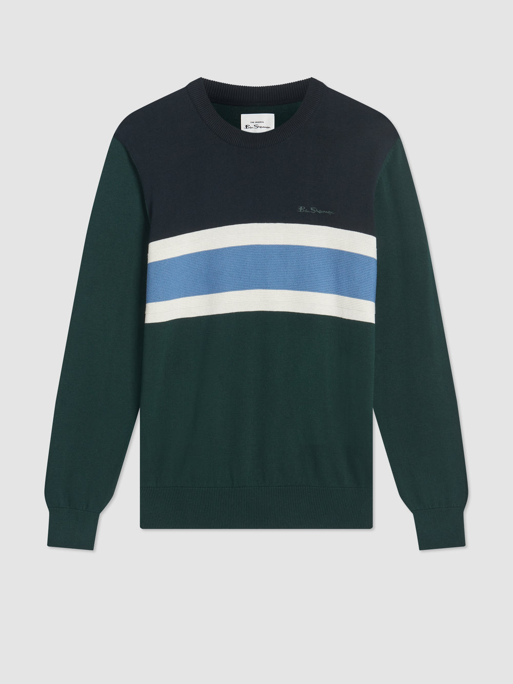 Ben Sherman Chest Stripe Crewneck Knitwear Dark Green | 308426-FSA