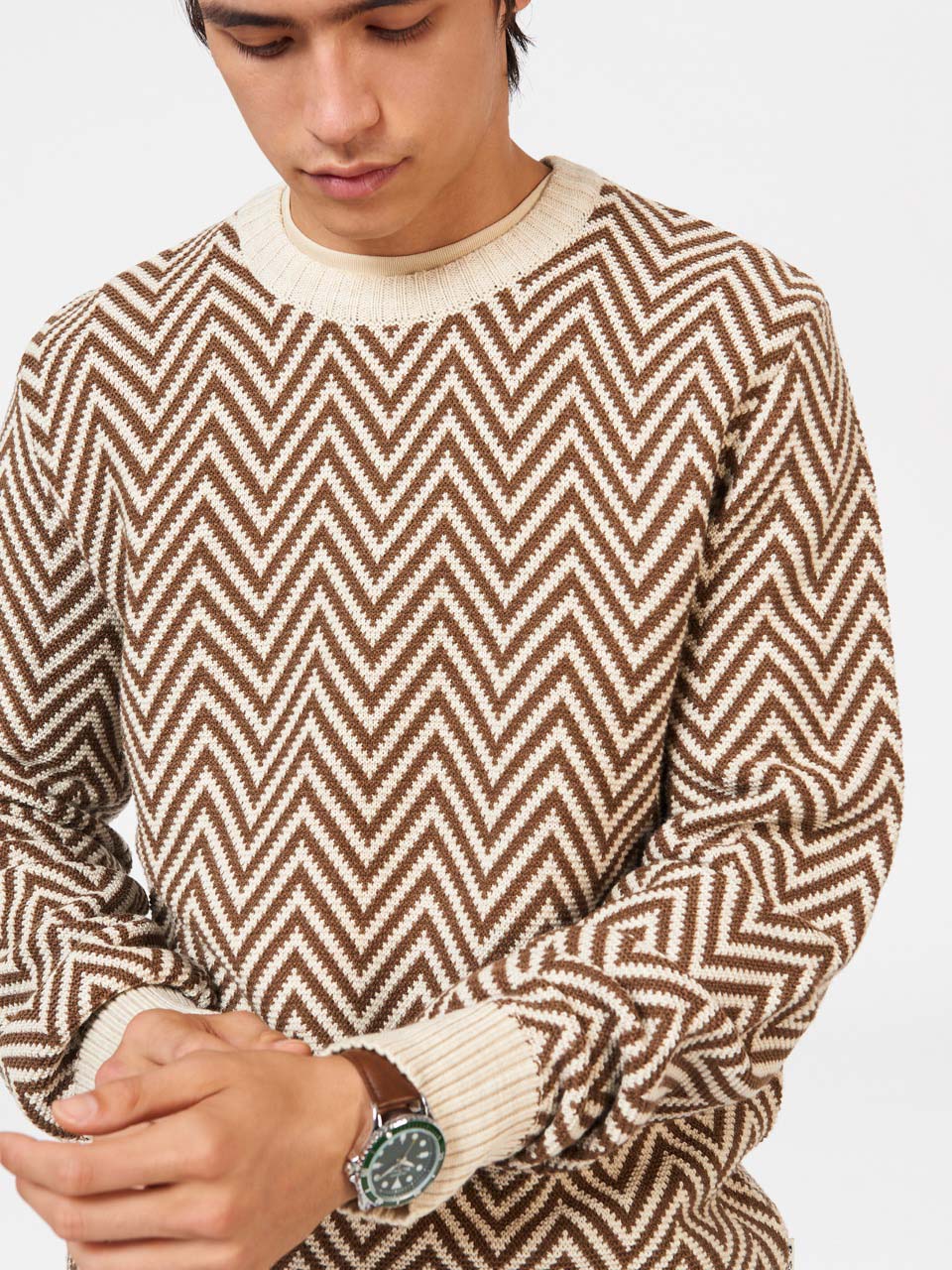 Ben Sherman Chevron Jacquard Crewneck Knitwear White | 814753-UGR