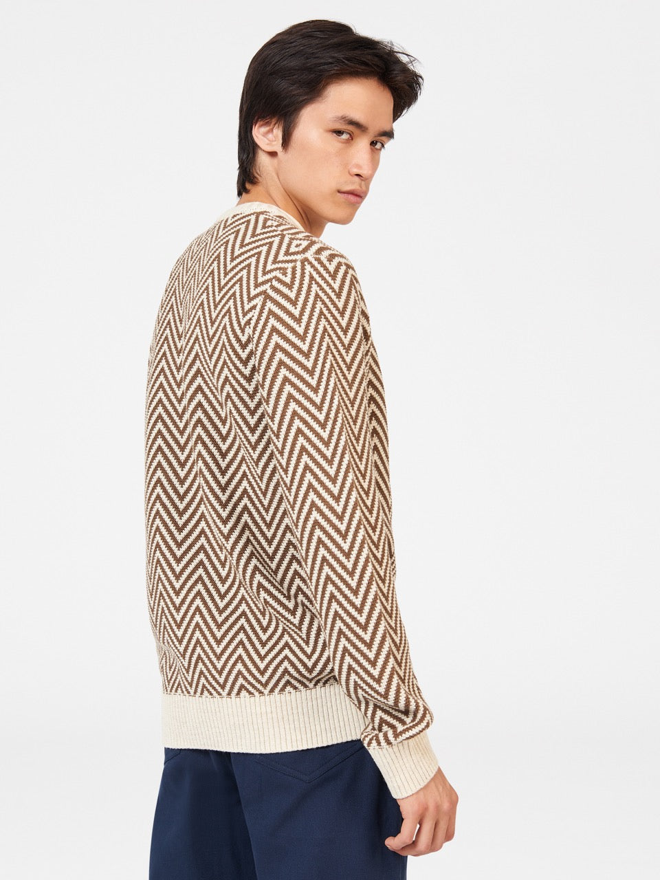 Ben Sherman Chevron Jacquard Crewneck Knitwear White | 814753-UGR