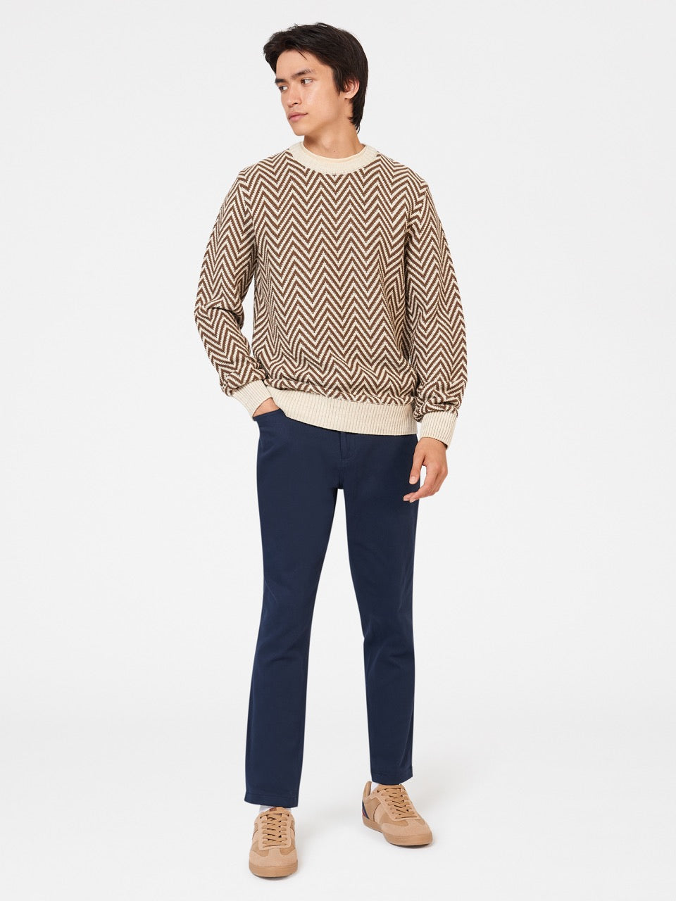 Ben Sherman Chevron Jacquard Crewneck Knitwear White | 814753-UGR