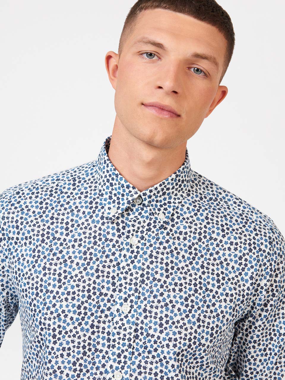 Ben Sherman Ditsy Floral Print Long Sleeve Shirts White | 216703-HCA