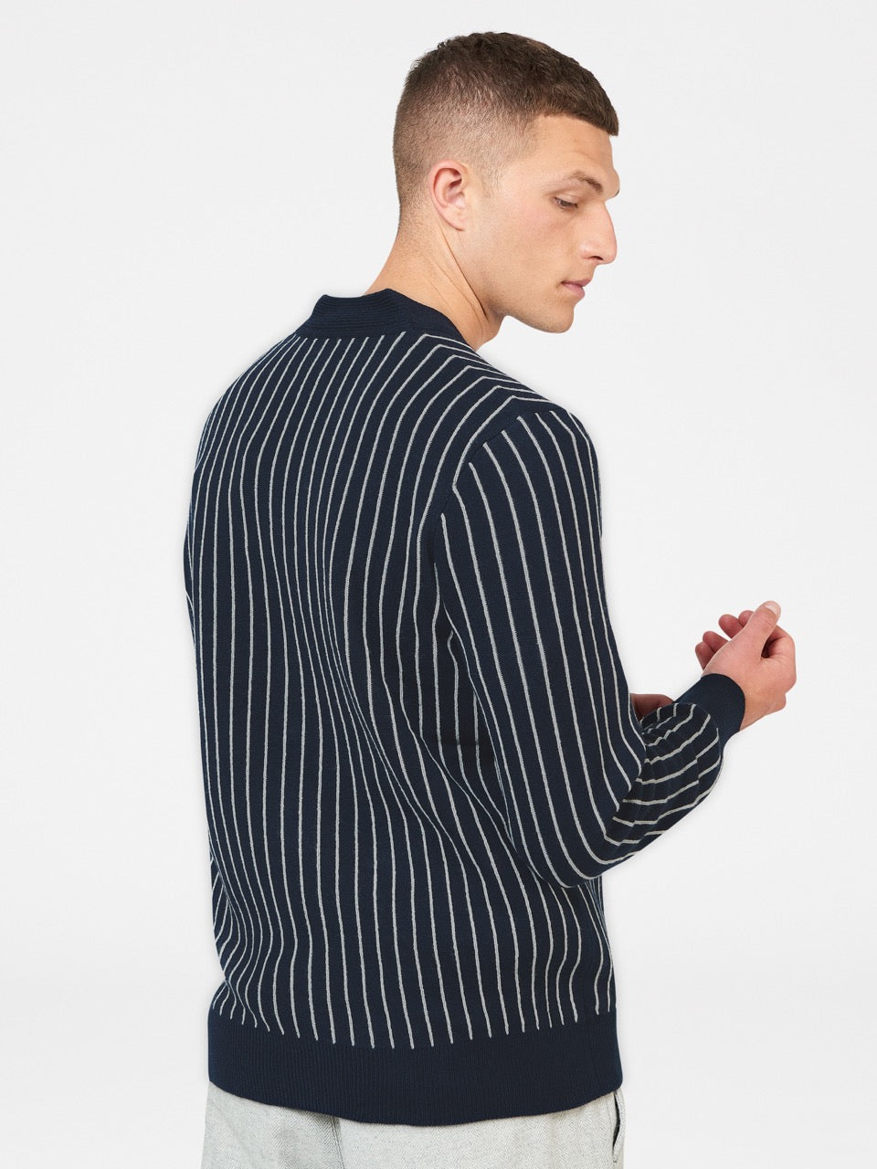 Ben Sherman Jacquard Stripe Cardigan Knitwear Navy | 576810-PMU