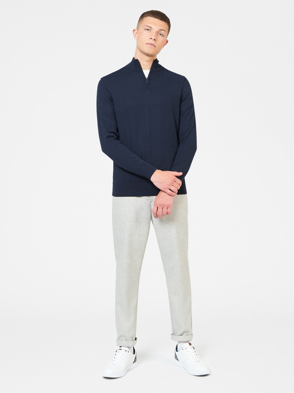 Ben Sherman Merino Half-Zip Knitwear Navy | 461579-CAS