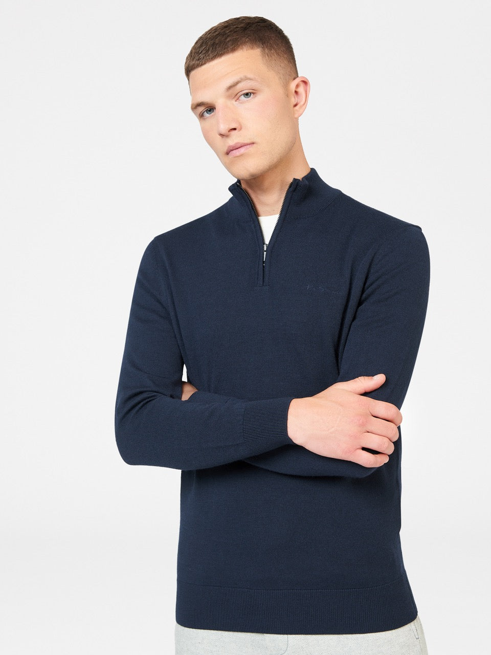 Ben Sherman Merino Half-Zip Knitwear Navy | 461579-CAS