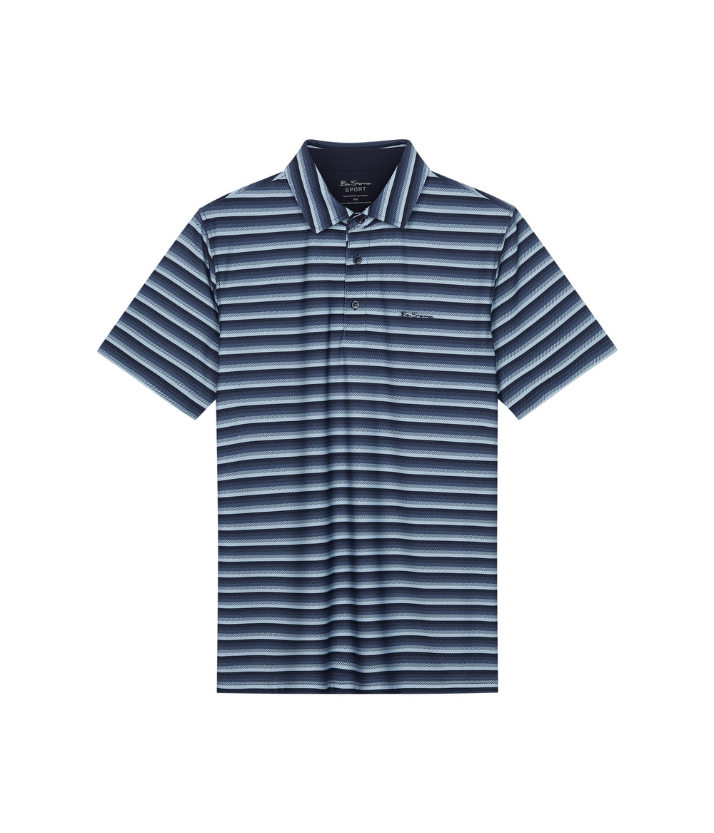 Ben Sherman Multi Stripe Tech Jersey Sports Fit Polo Shirts Navy | 074523-RJE