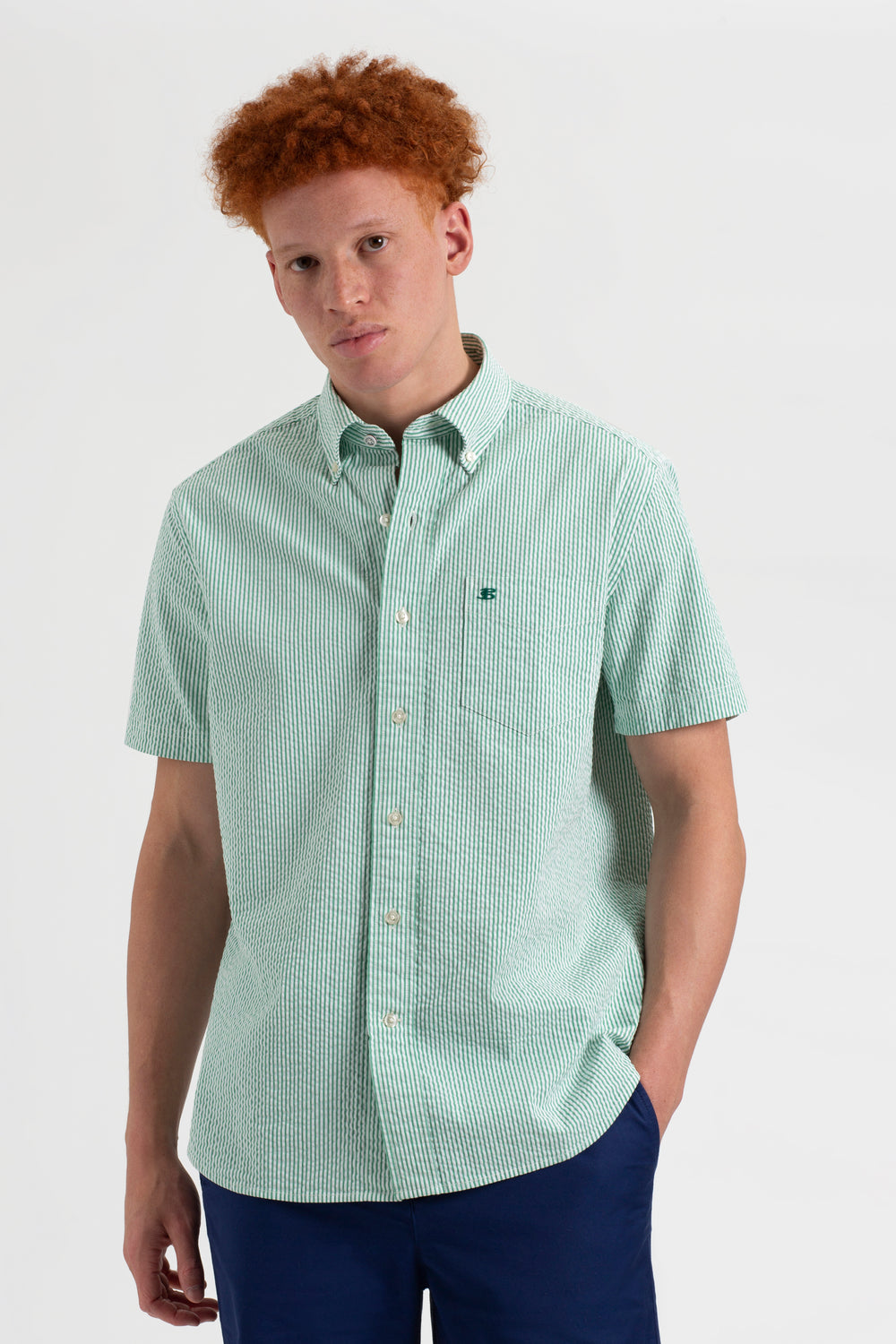 Ben Sherman Seersucker Bengal Stripe Shirts Green | 531784-NGV