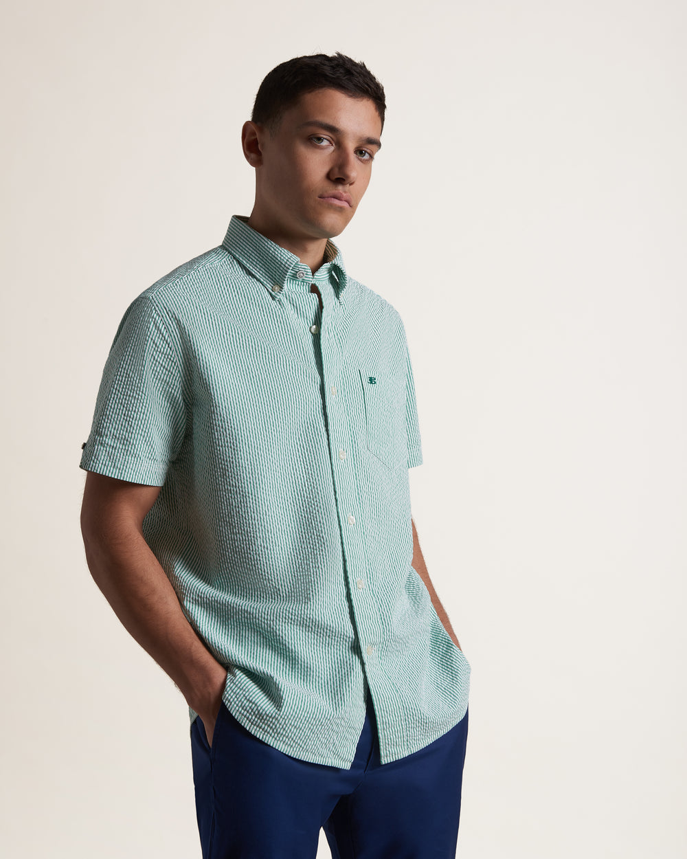 Ben Sherman Seersucker Bengal Stripe Shirts Green | 531784-NGV