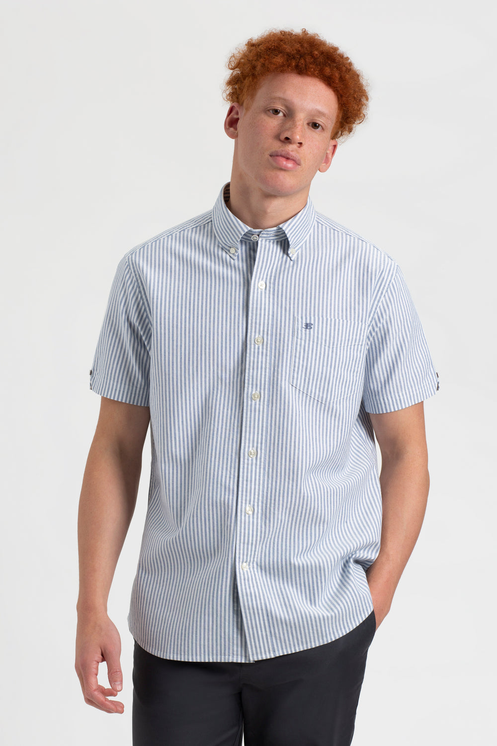 Ben Sherman Short Sleeve Brighton Oxford Organic Bengal Stripe Shirts Indigo Stripes | 180563-VGP