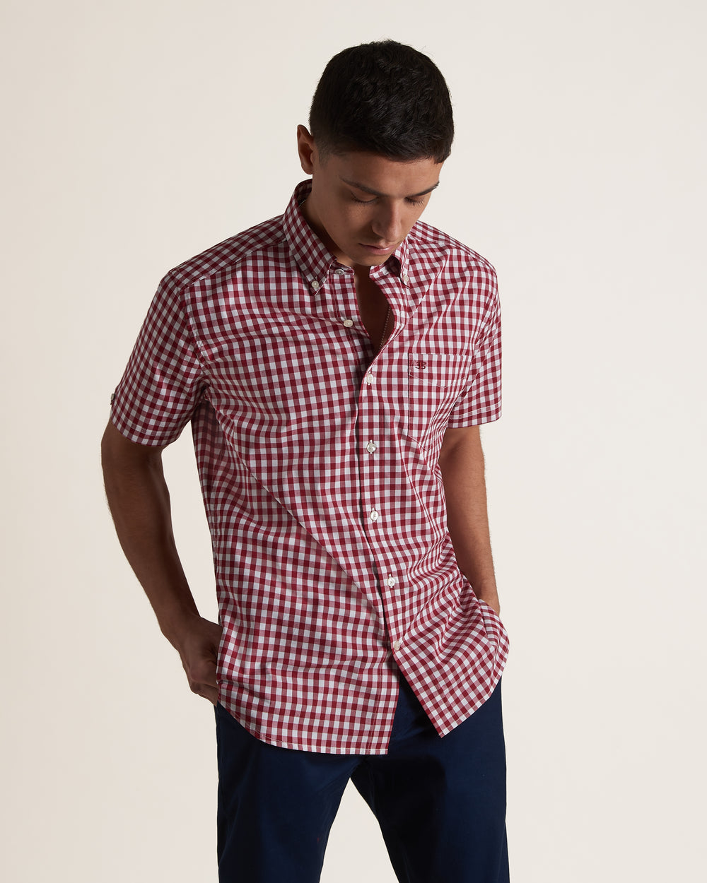 Ben Sherman Short Sleeve House Poplin Gingham Shirts Burgundy | 403985-ELX