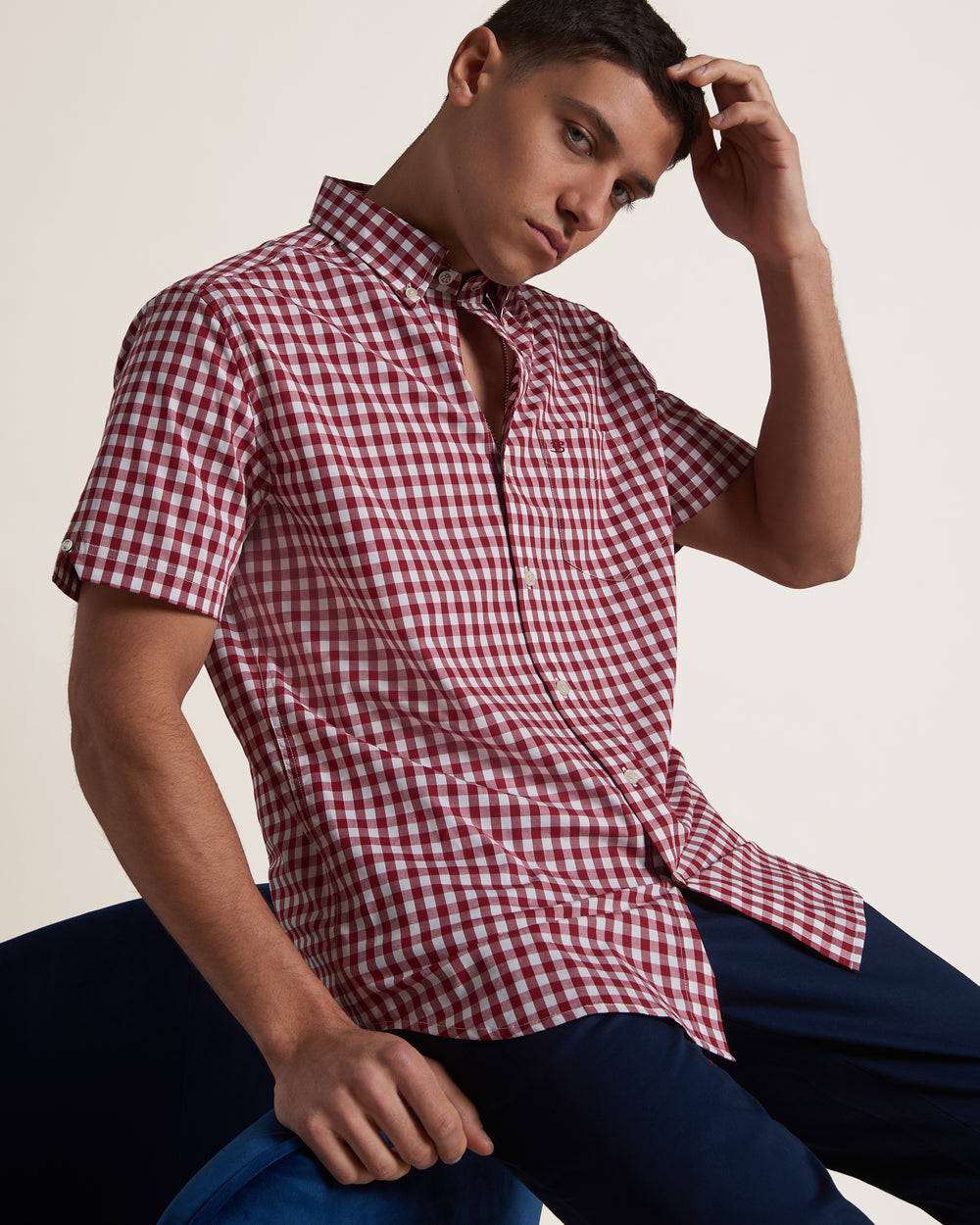 Ben Sherman Short Sleeve House Poplin Gingham Shirts Burgundy | 403985-ELX