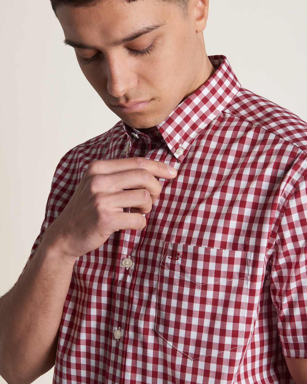 Ben Sherman Short Sleeve House Poplin Gingham Shirts Burgundy | 403985-ELX